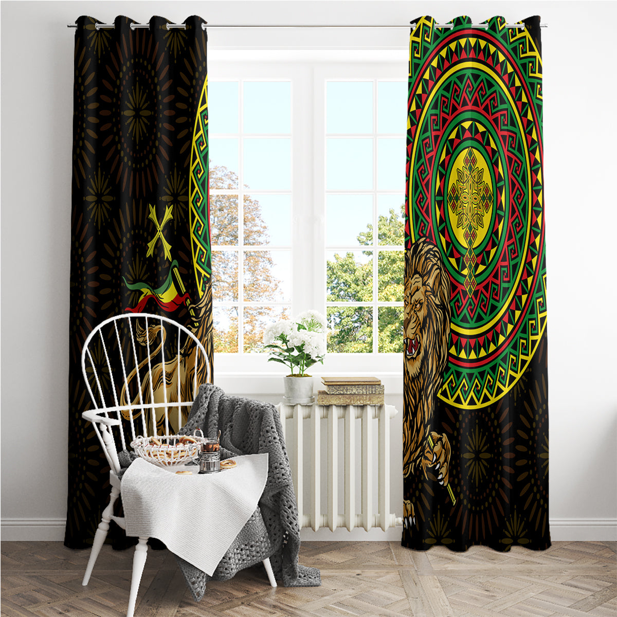 Ethiopia National Day Window Curtain Lion Of Judah African Pattern - Wonder Print Shop