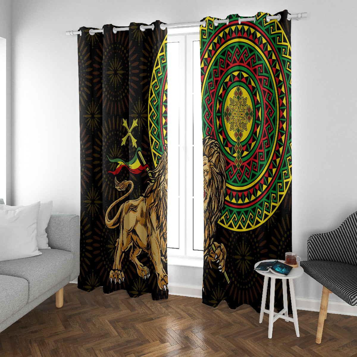 Ethiopia National Day Window Curtain Lion Of Judah African Pattern - Wonder Print Shop