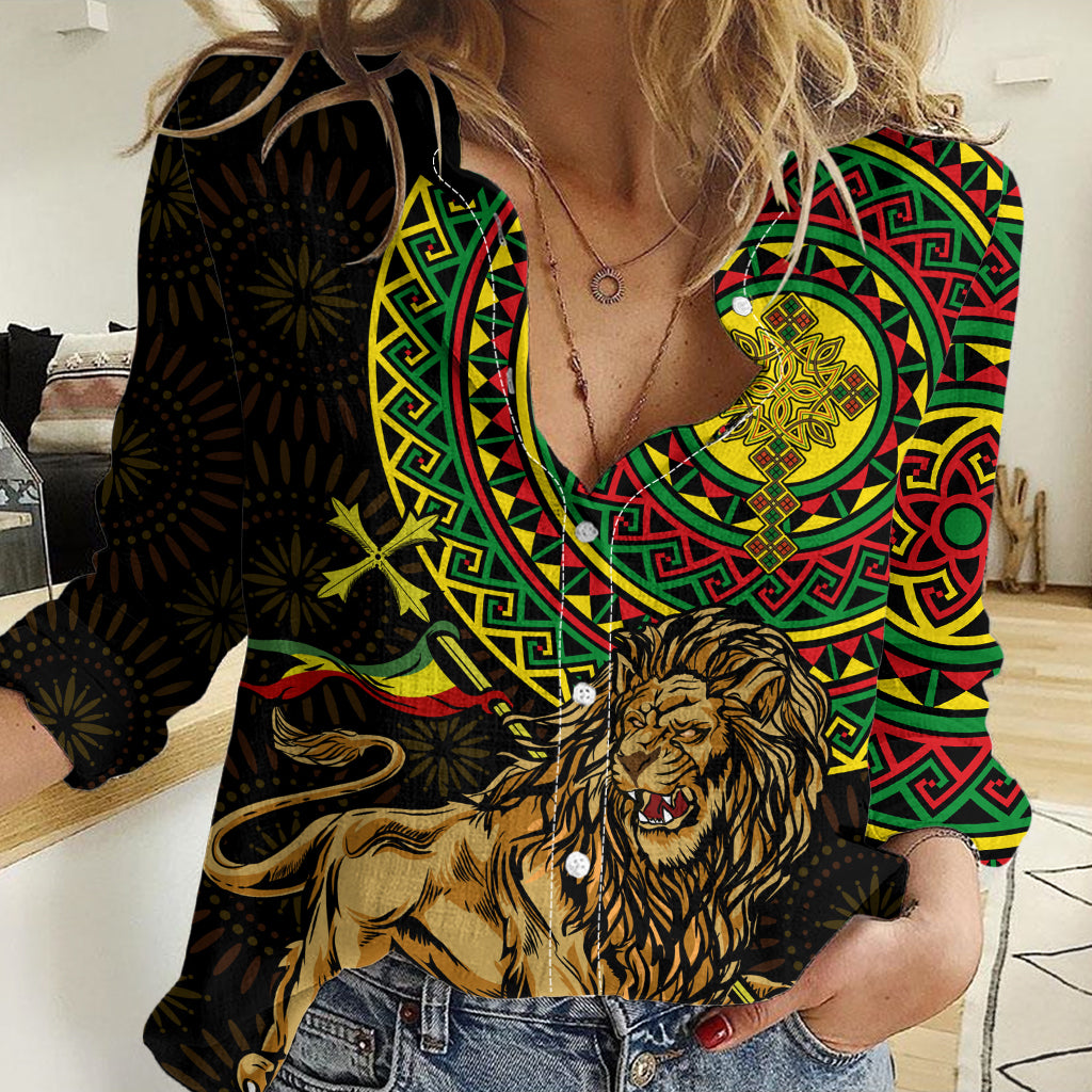 Ethiopia National Day Women Casual Shirt Lion Of Judah African Pattern