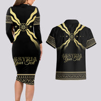 Assyria Empire Couples Matching Long Sleeve Bodycon Dress and Hawaiian Shirt Assyrian Mythological Spirit - Wonder Print Shop