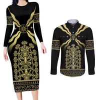 Assyria Empire Couples Matching Long Sleeve Bodycon Dress and Long Sleeve Button Shirt Assyrian Mythological Spirit - Wonder Print Shop