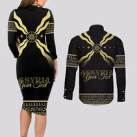 Assyria Empire Couples Matching Long Sleeve Bodycon Dress and Long Sleeve Button Shirt Assyrian Mythological Spirit - Wonder Print Shop