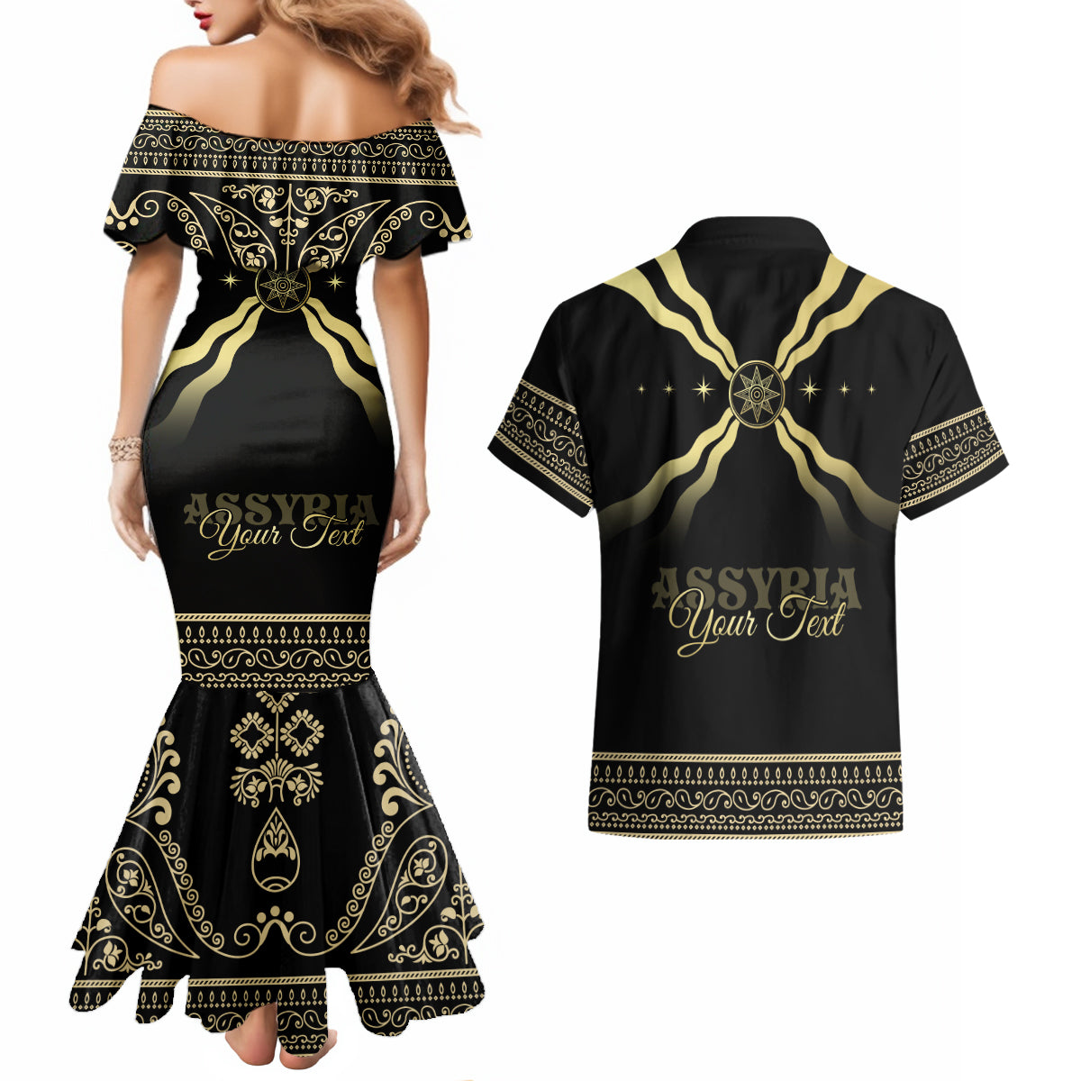 Assyria Empire Couples Matching Mermaid Dress and Hawaiian Shirt Assyrian Mythological Spirit - Wonder Print Shop
