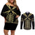 Assyria Empire Couples Matching Off Shoulder Short Dress and Long Sleeve Button Shirt Assyrian Mythological Spirit - Wonder Print Shop