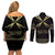 Assyria Empire Couples Matching Off Shoulder Short Dress and Long Sleeve Button Shirt Assyrian Mythological Spirit - Wonder Print Shop