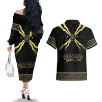 Assyria Empire Couples Matching Off The Shoulder Long Sleeve Dress and Hawaiian Shirt Assyrian Mythological Spirit - Wonder Print Shop