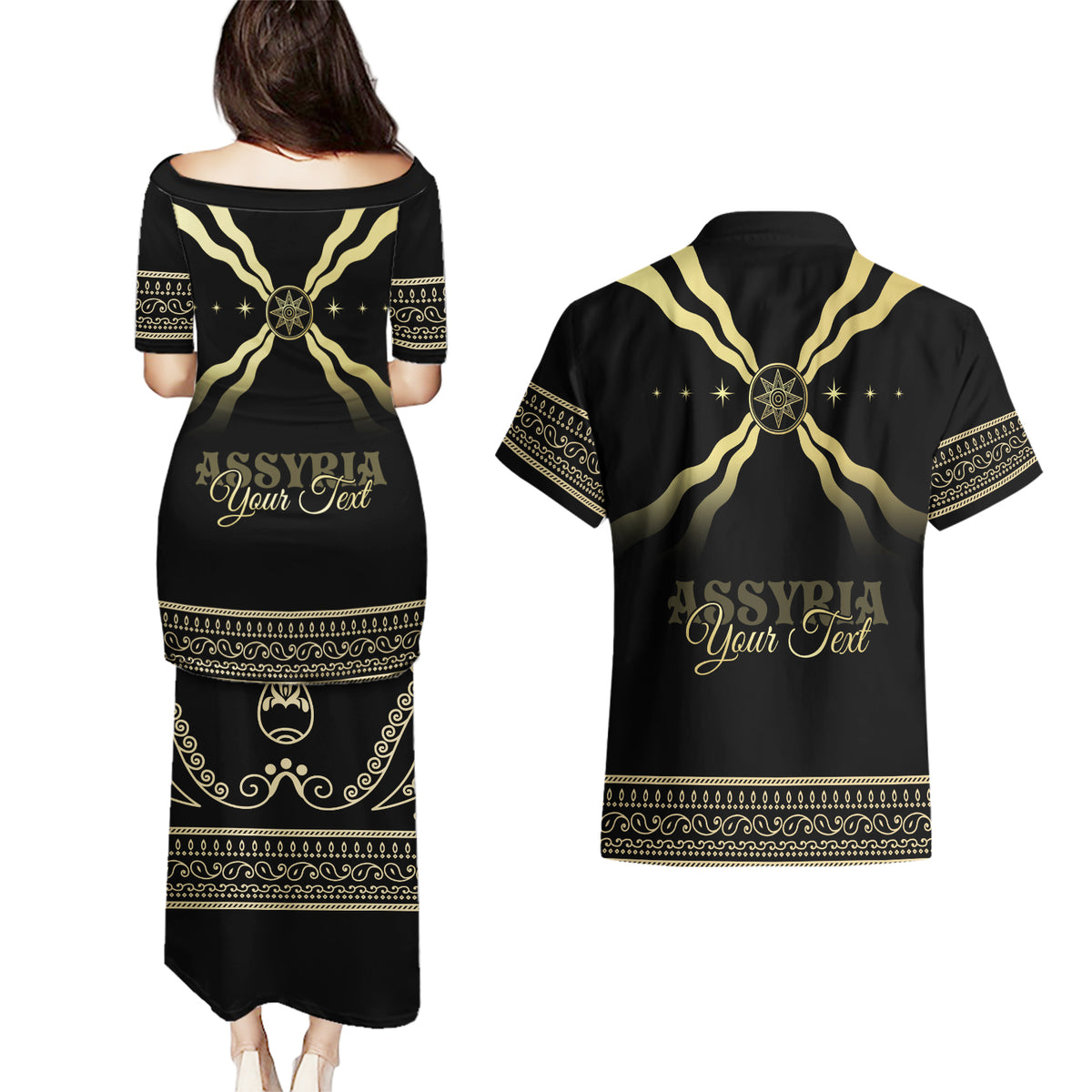 Assyria Empire Couples Matching Puletasi and Hawaiian Shirt Assyrian Mythological Spirit - Wonder Print Shop