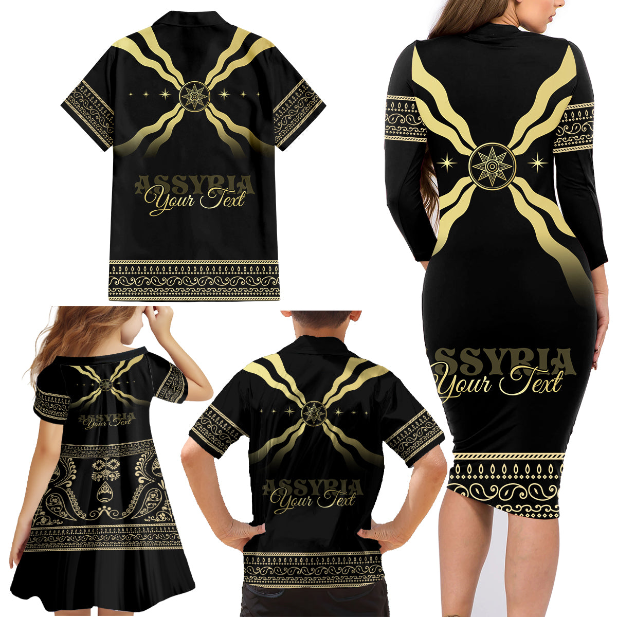 Assyria Empire Family Matching Long Sleeve Bodycon Dress and Hawaiian Shirt Assyrian Mythological Spirit - Wonder Print Shop