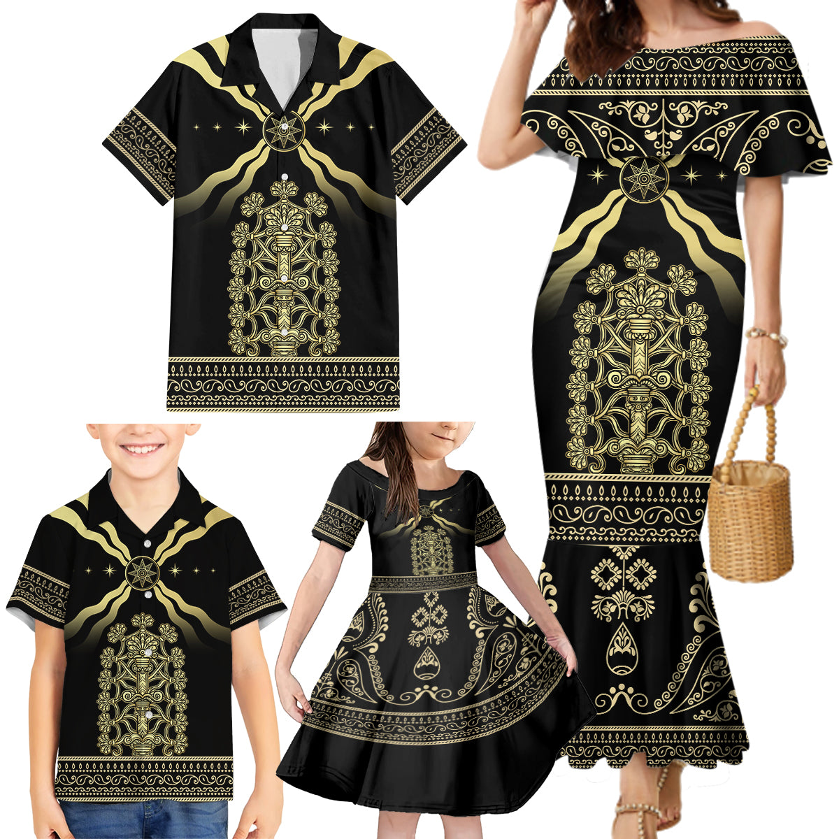 Assyria Empire Family Matching Mermaid Dress and Hawaiian Shirt Assyrian Mythological Spirit - Wonder Print Shop