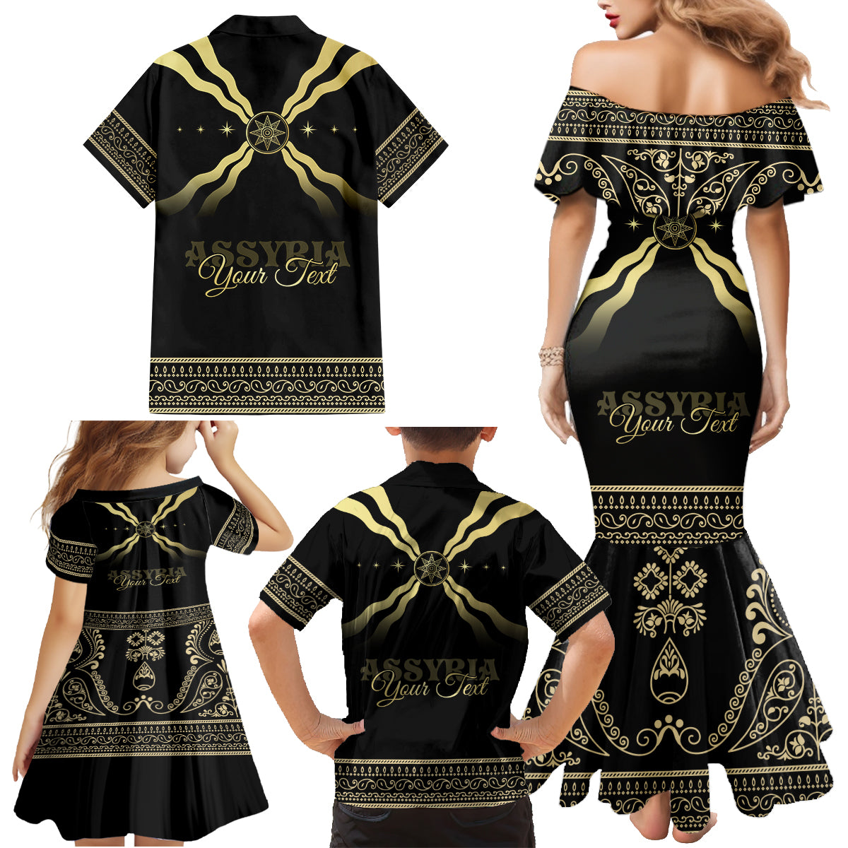 Assyria Empire Family Matching Mermaid Dress and Hawaiian Shirt Assyrian Mythological Spirit - Wonder Print Shop