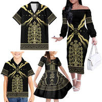 Assyria Empire Family Matching Off The Shoulder Long Sleeve Dress and Hawaiian Shirt Assyrian Mythological Spirit - Wonder Print Shop