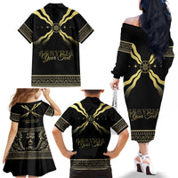Assyria Empire Family Matching Off The Shoulder Long Sleeve Dress and Hawaiian Shirt Assyrian Mythological Spirit - Wonder Print Shop