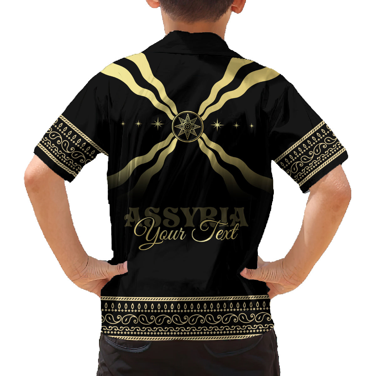 Assyria Empire Family Matching Off Shoulder Maxi Dress and Hawaiian Shirt Assyrian Mythological Spirit - Wonder Print Shop