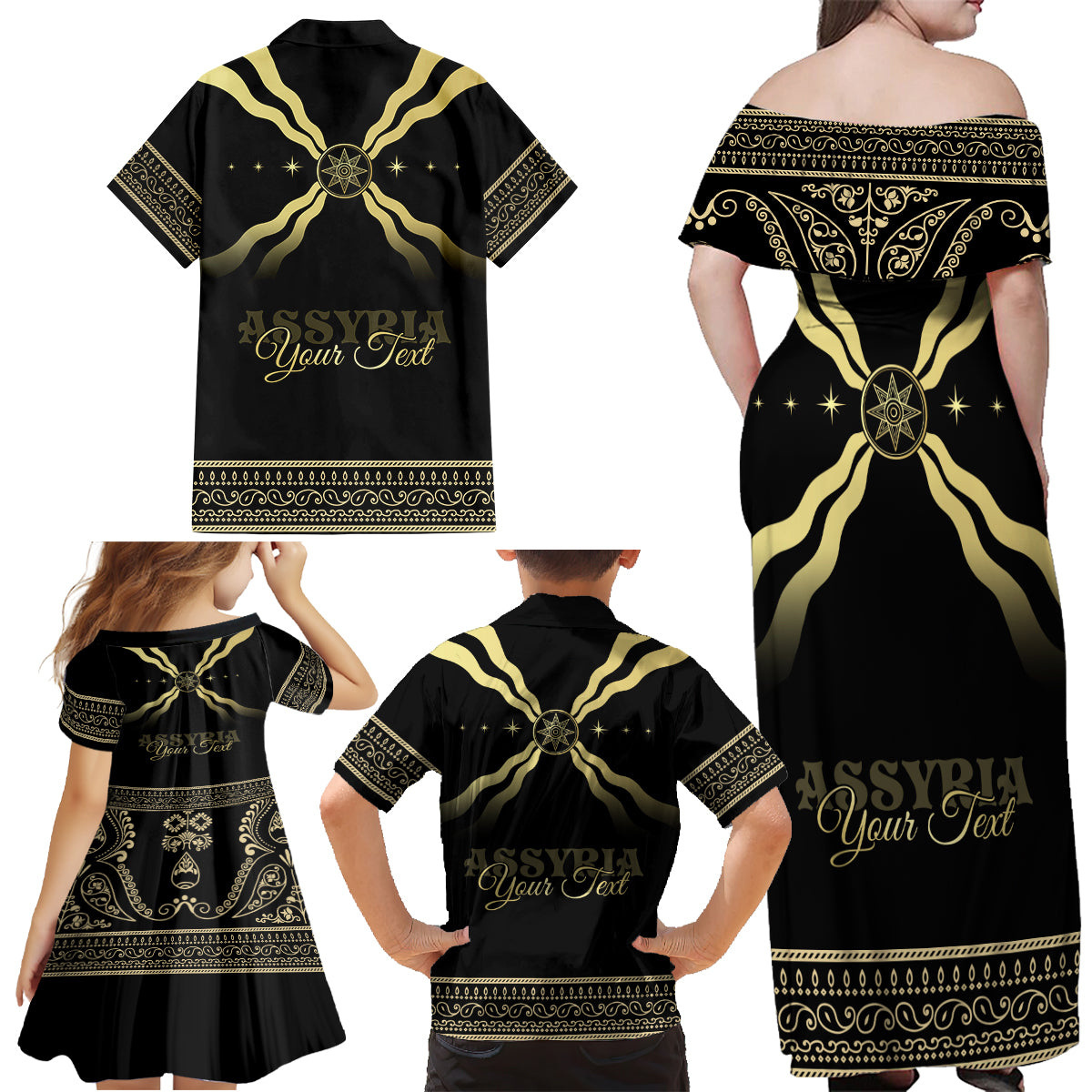 Assyria Empire Family Matching Off Shoulder Maxi Dress and Hawaiian Shirt Assyrian Mythological Spirit - Wonder Print Shop