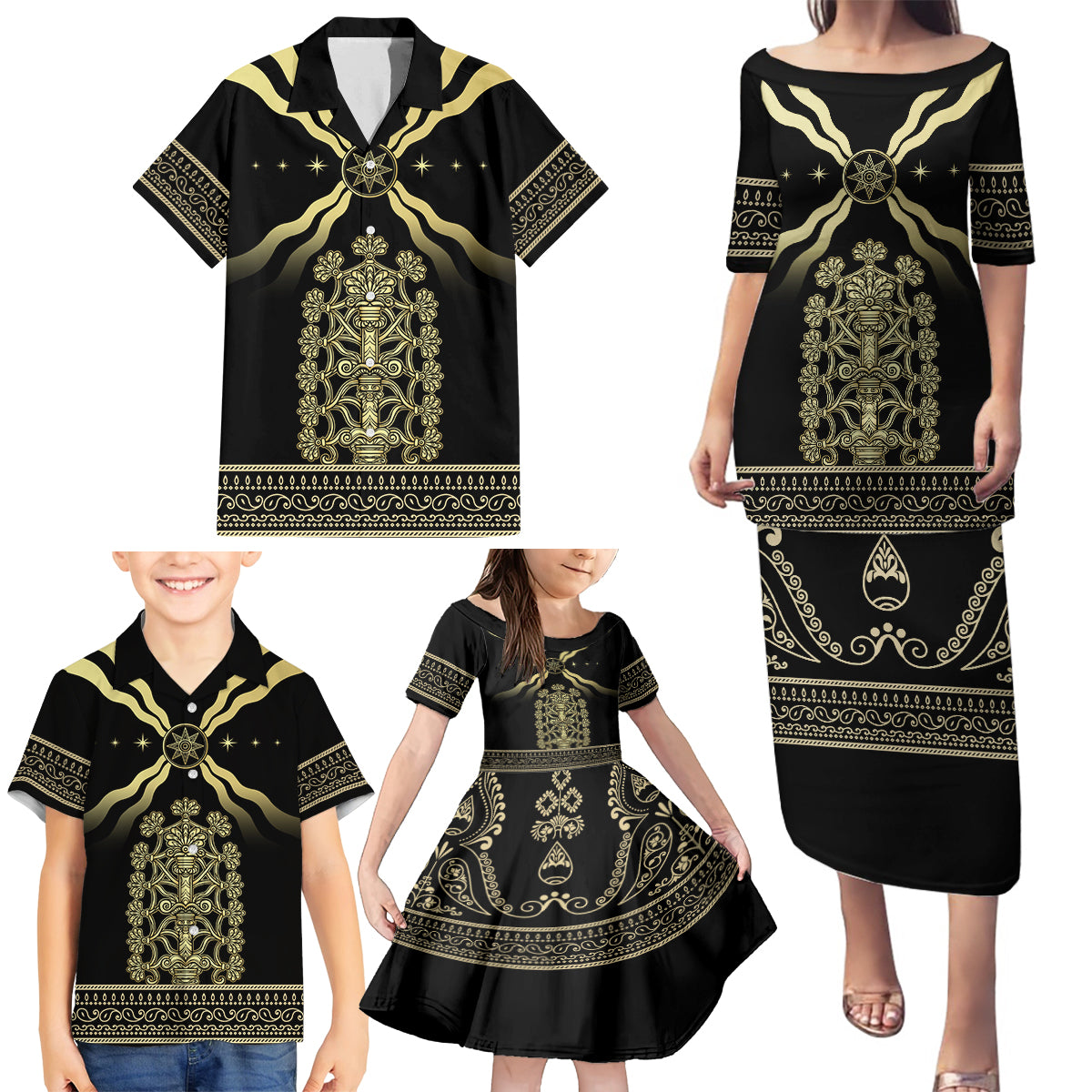 Assyria Empire Family Matching Puletasi and Hawaiian Shirt Assyrian Mythological Spirit - Wonder Print Shop