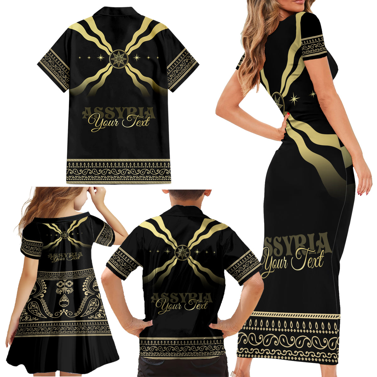 Assyria Empire Family Matching Short Sleeve Bodycon Dress and Hawaiian Shirt Assyrian Mythological Spirit - Wonder Print Shop