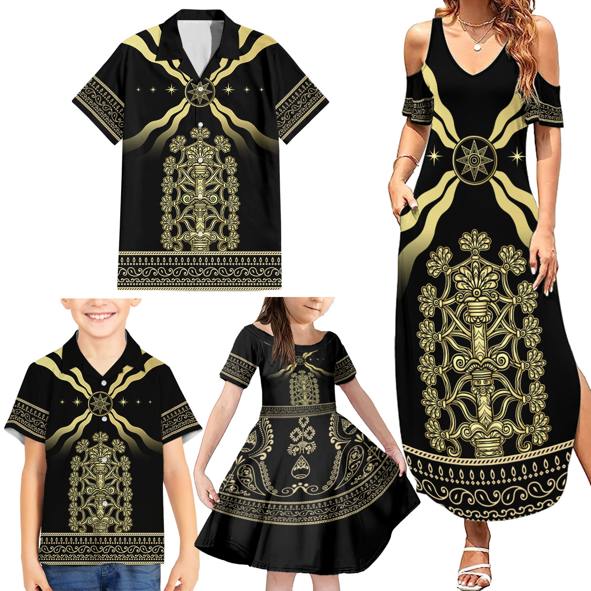 Assyria Empire Family Matching Summer Maxi Dress and Hawaiian Shirt Assyrian Mythological Spirit - Wonder Print Shop