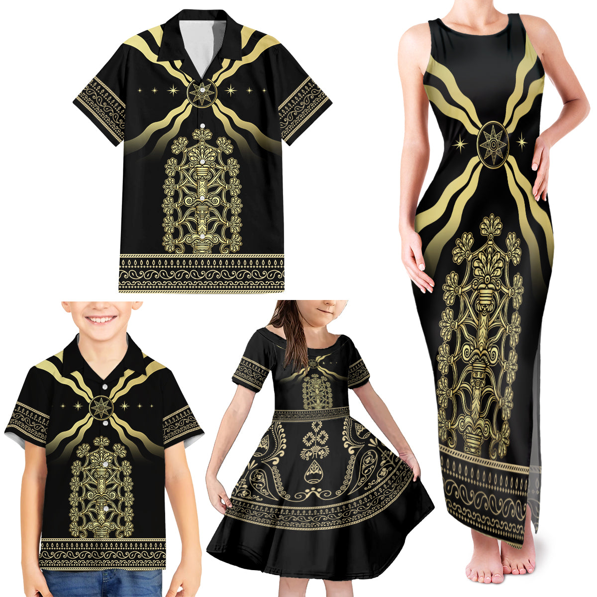 Assyria Empire Family Matching Tank Maxi Dress and Hawaiian Shirt Assyrian Mythological Spirit - Wonder Print Shop