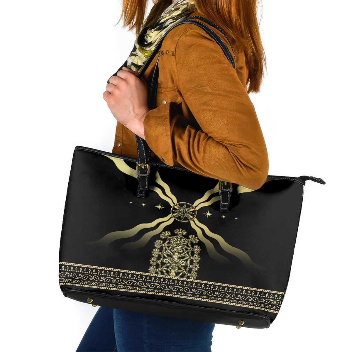 Assyria Empire Leather Tote Bag Assyrian Mythological Spirit - Wonder Print Shop