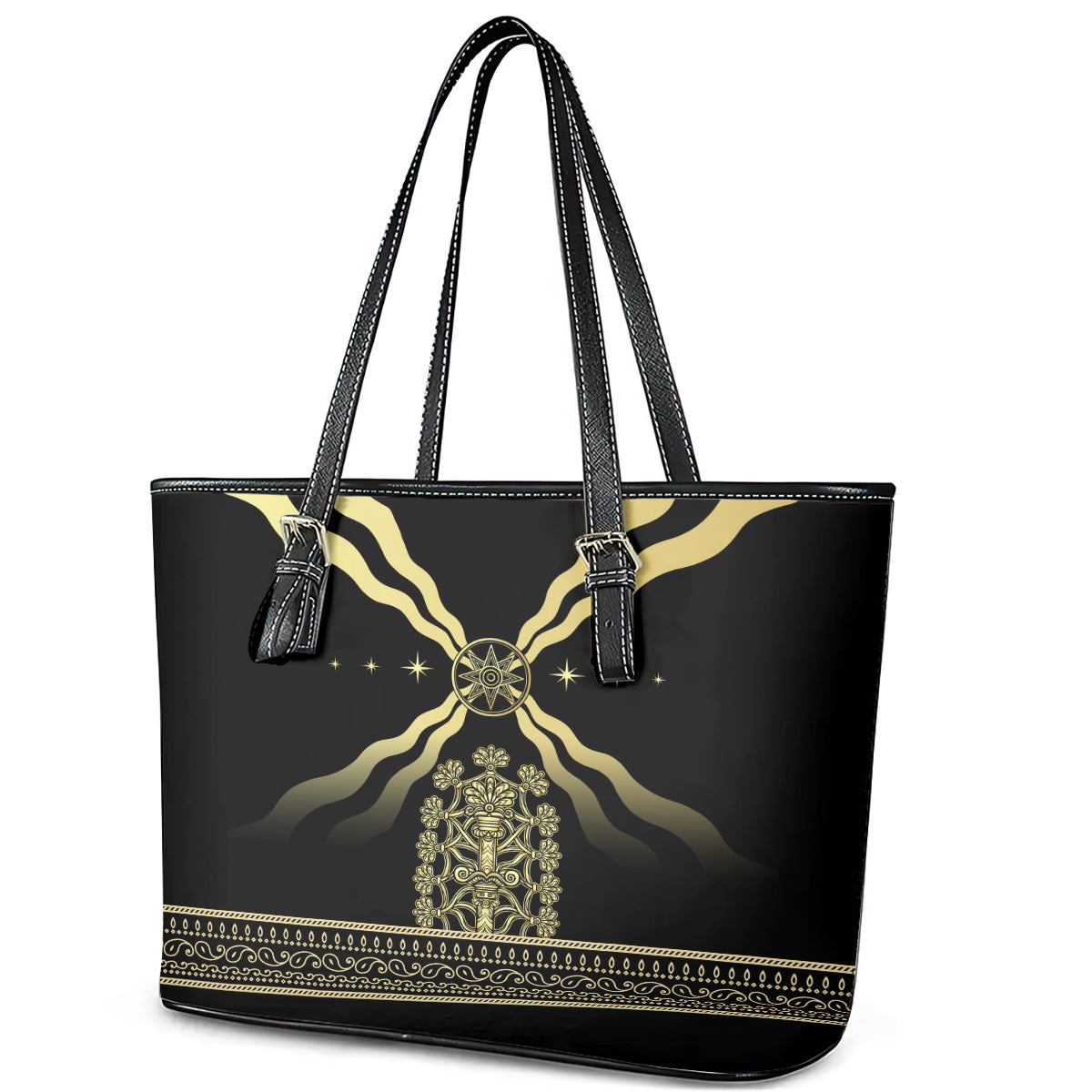Assyria Empire Leather Tote Bag Assyrian Mythological Spirit - Wonder Print Shop