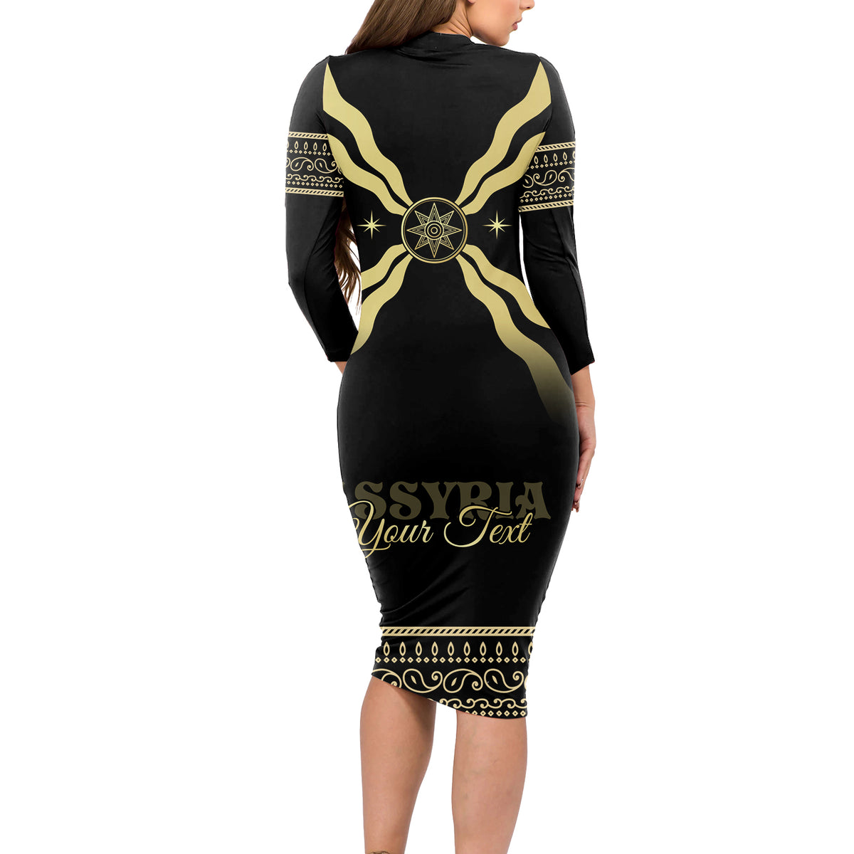 Assyria Empire Long Sleeve Bodycon Dress Assyrian Mythological Spirit - Wonder Print Shop