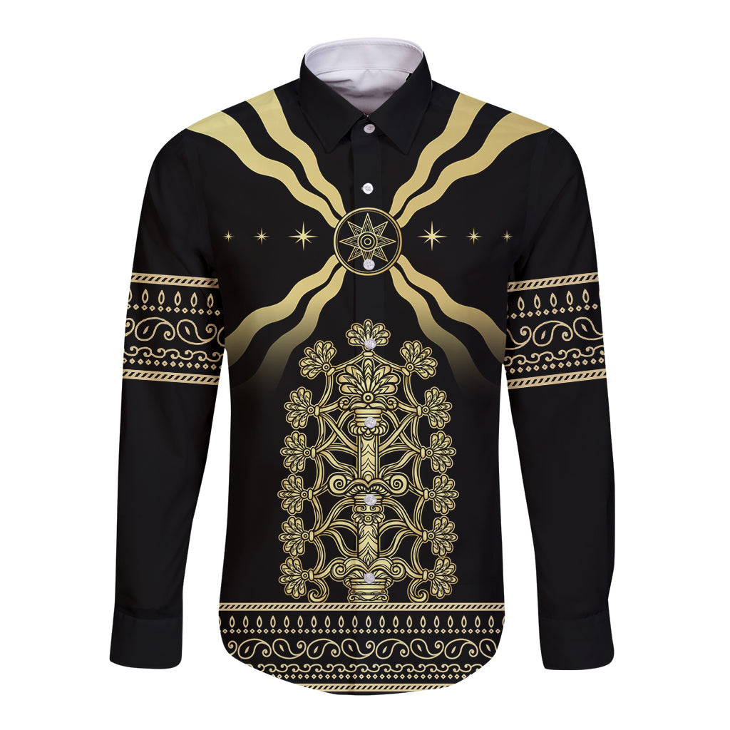Assyria Empire Long Sleeve Button Shirt Assyrian Mythological Spirit - Wonder Print Shop