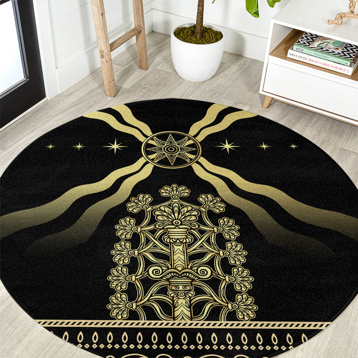 Assyria Empire Round Carpet Assyrian Mythological Spirit