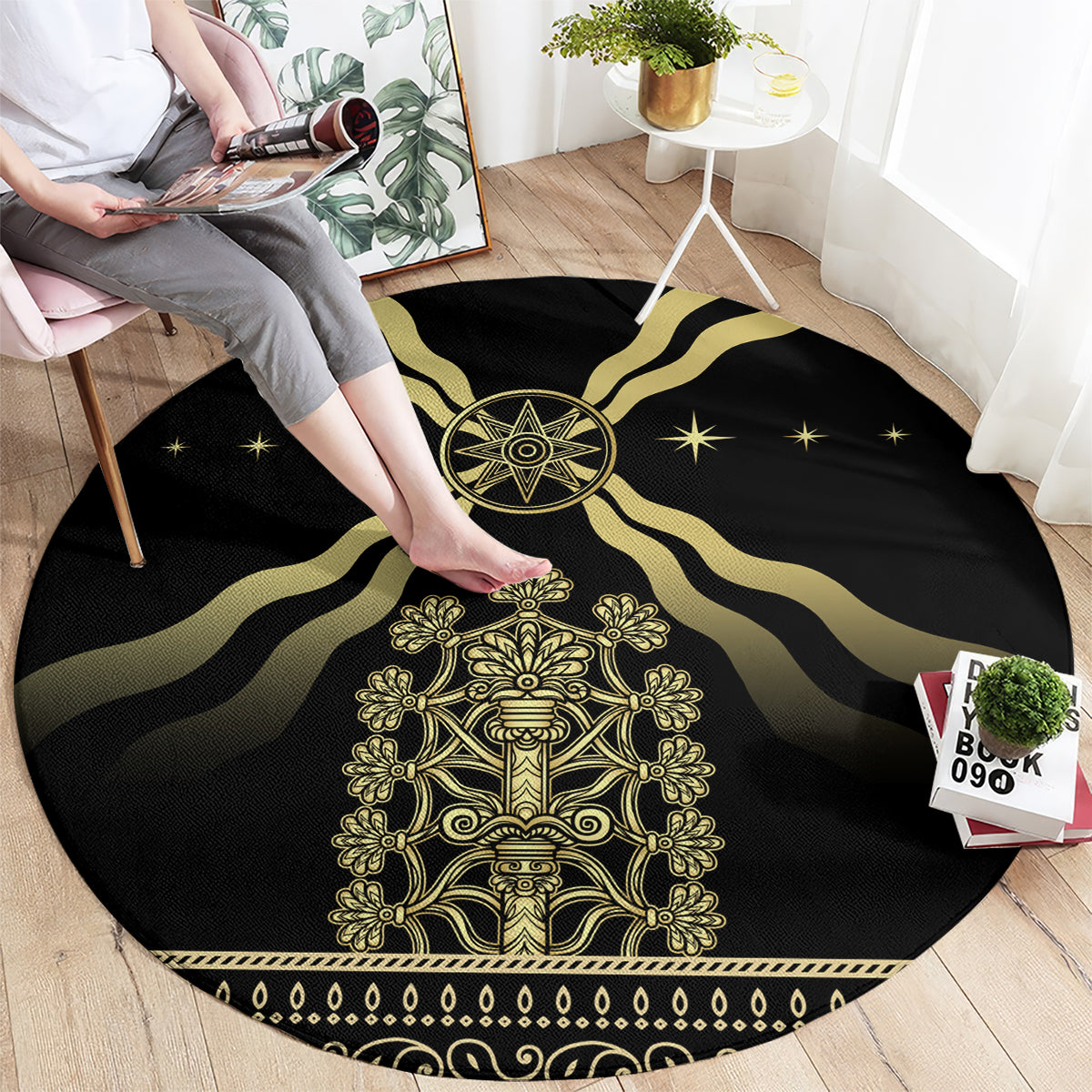 Assyria Empire Round Carpet Assyrian Mythological Spirit