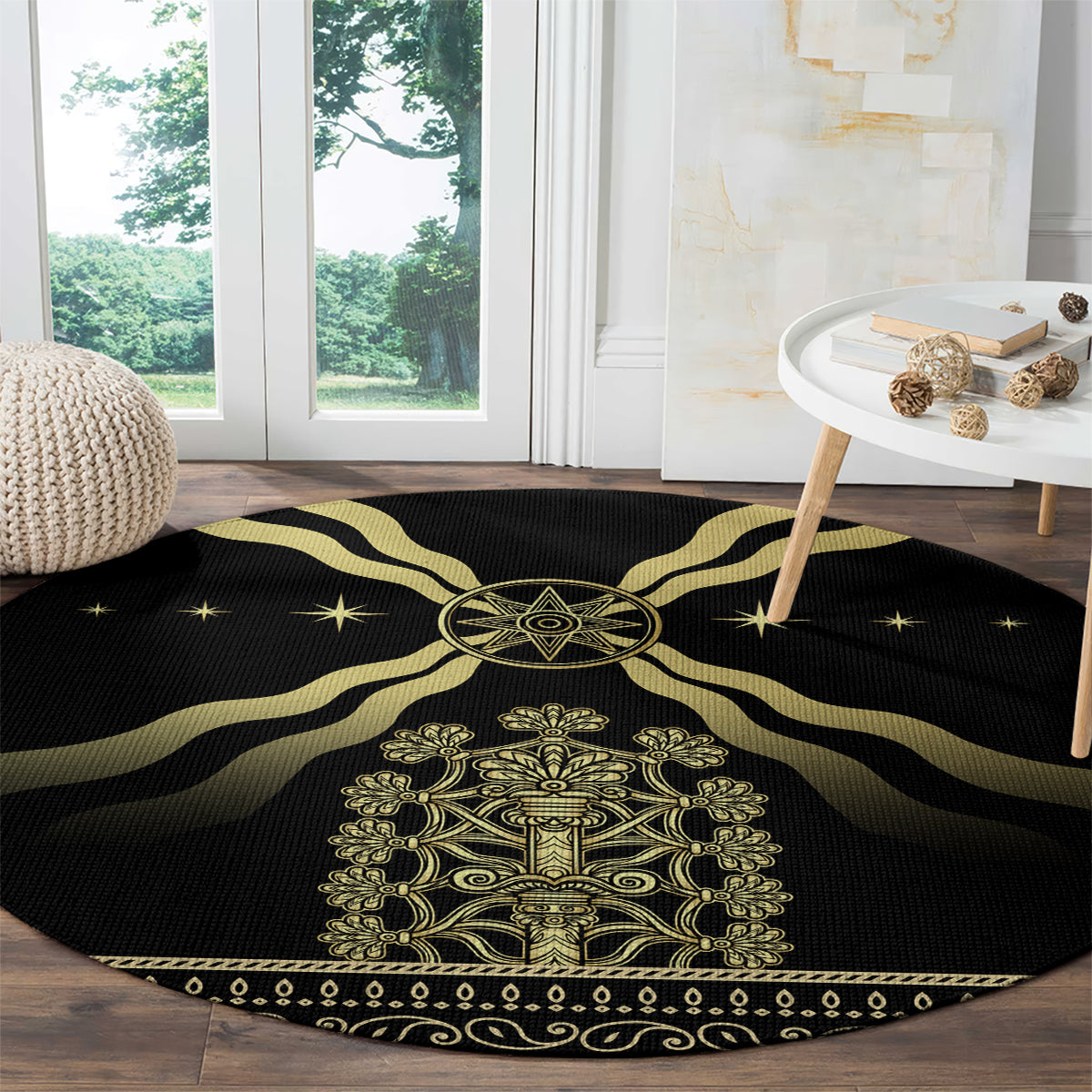 Assyria Empire Round Carpet Assyrian Mythological Spirit