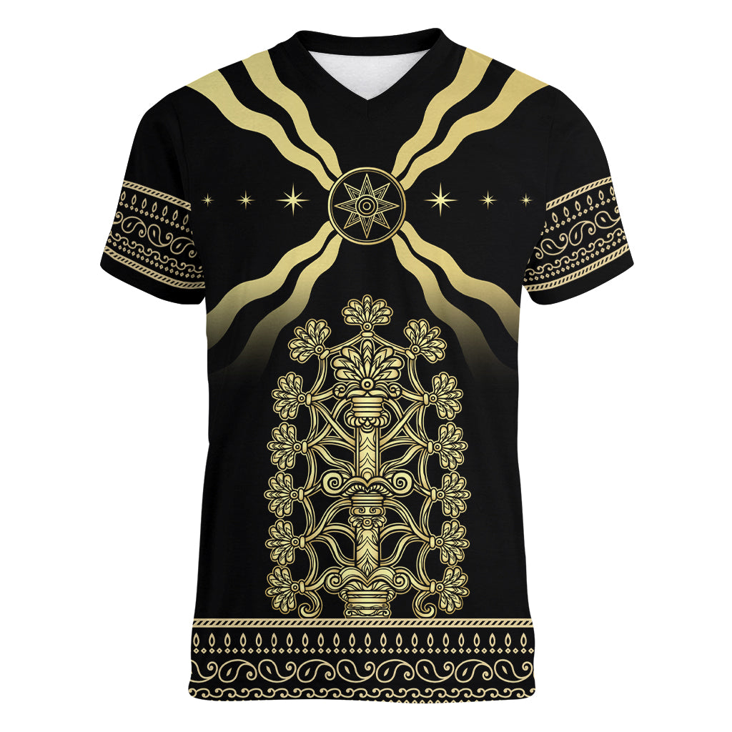 Assyria Empire Women V Neck T Shirt Assyrian Mythological Spirit - Wonder Print Shop