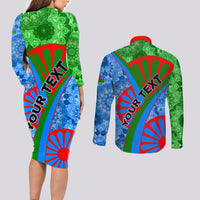 International Romani Day 2024 Couples Matching Long Sleeve Bodycon Dress and Long Sleeve Button Shirt Gypsy Pattern Tribal - Wonder Print Shop