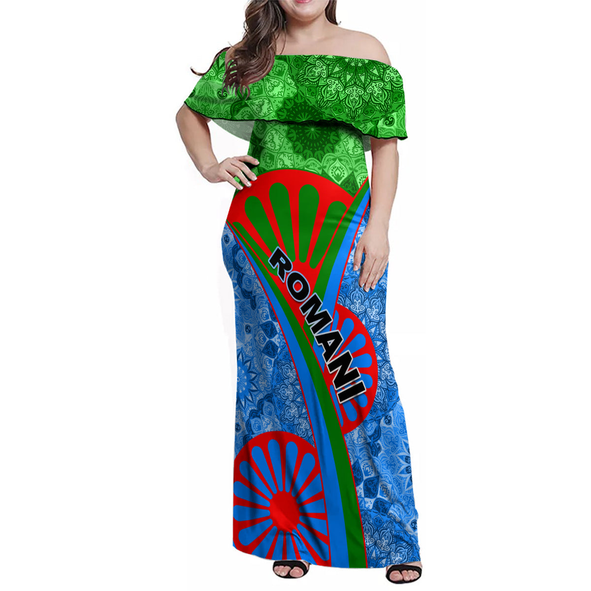 International Romani Day 2024 Family Matching Off Shoulder Maxi Dress and Hawaiian Shirt Gypsy Pattern Tribal - Wonder Print Shop