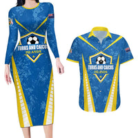 Custom Turks and Caicos Islands Football Couples Matching Long Sleeve Bodycon Dress and Hawaiian Shirt Team TCI Go Champions