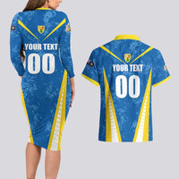 Custom Turks and Caicos Islands Football Couples Matching Long Sleeve Bodycon Dress and Hawaiian Shirt Team TCI Go Champions