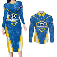 Custom Turks and Caicos Islands Football Couples Matching Long Sleeve Bodycon Dress and Long Sleeve Button Shirt Team TCI Go Champions