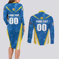 Custom Turks and Caicos Islands Football Couples Matching Long Sleeve Bodycon Dress and Long Sleeve Button Shirt Team TCI Go Champions