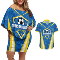 Custom Turks and Caicos Islands Football Couples Matching Off Shoulder Short Dress and Hawaiian Shirt Team TCI Go Champions