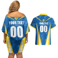 Custom Turks and Caicos Islands Football Couples Matching Off Shoulder Short Dress and Hawaiian Shirt Team TCI Go Champions