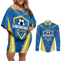 Custom Turks and Caicos Islands Football Couples Matching Off Shoulder Short Dress and Long Sleeve Button Shirt Team TCI Go Champions