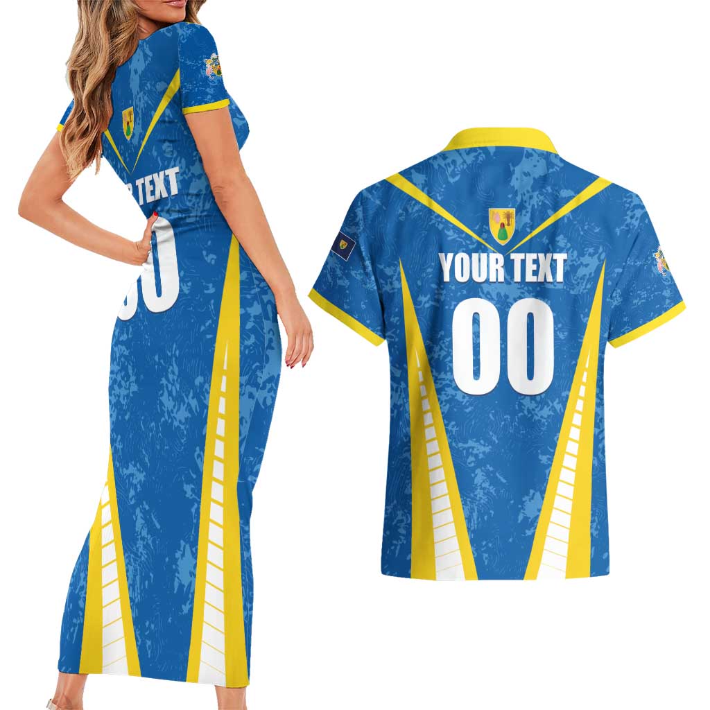 Custom Turks and Caicos Islands Football Couples Matching Short Sleeve Bodycon Dress and Hawaiian Shirt Team TCI Go Champions