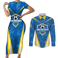 Custom Turks and Caicos Islands Football Couples Matching Short Sleeve Bodycon Dress and Long Sleeve Button Shirt Team TCI Go Champions