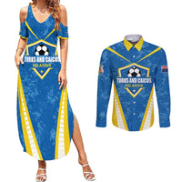 Custom Turks and Caicos Islands Football Couples Matching Summer Maxi Dress and Long Sleeve Button Shirt Team TCI Go Champions