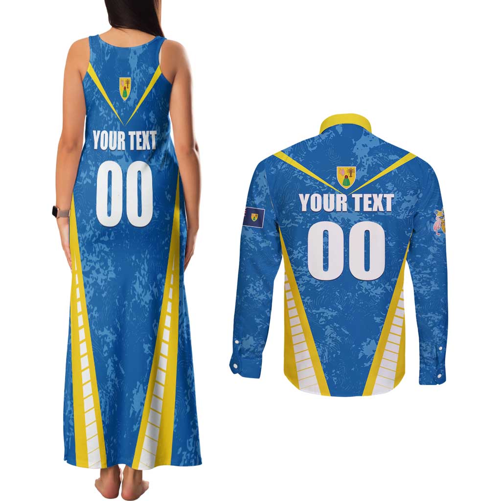 Custom Turks and Caicos Islands Football Couples Matching Tank Maxi Dress and Long Sleeve Button Shirt Team TCI Go Champions