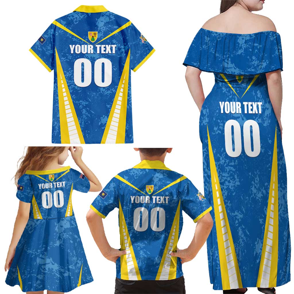 Custom Turks and Caicos Islands Football Family Matching Off Shoulder Maxi Dress and Hawaiian Shirt Team TCI Go Champions