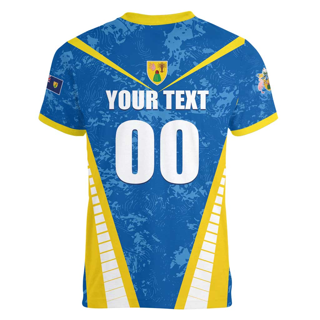 Custom Turks and Caicos Islands Football Women V-Neck T-Shirt Team TCI Go Champions