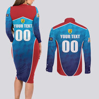 Custom Turks and Caicos Islands Rugby Couples Matching Long Sleeve Bodycon Dress and Long Sleeve Button Shirt TCI Team Come On