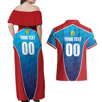 Custom Turks and Caicos Islands Rugby Couples Matching Off Shoulder Maxi Dress and Hawaiian Shirt TCI Team Come On