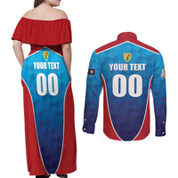 Custom Turks and Caicos Islands Rugby Couples Matching Off Shoulder Maxi Dress and Long Sleeve Button Shirt TCI Team Come On