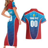 Custom Turks and Caicos Islands Rugby Couples Matching Short Sleeve Bodycon Dress and Hawaiian Shirt TCI Team Come On