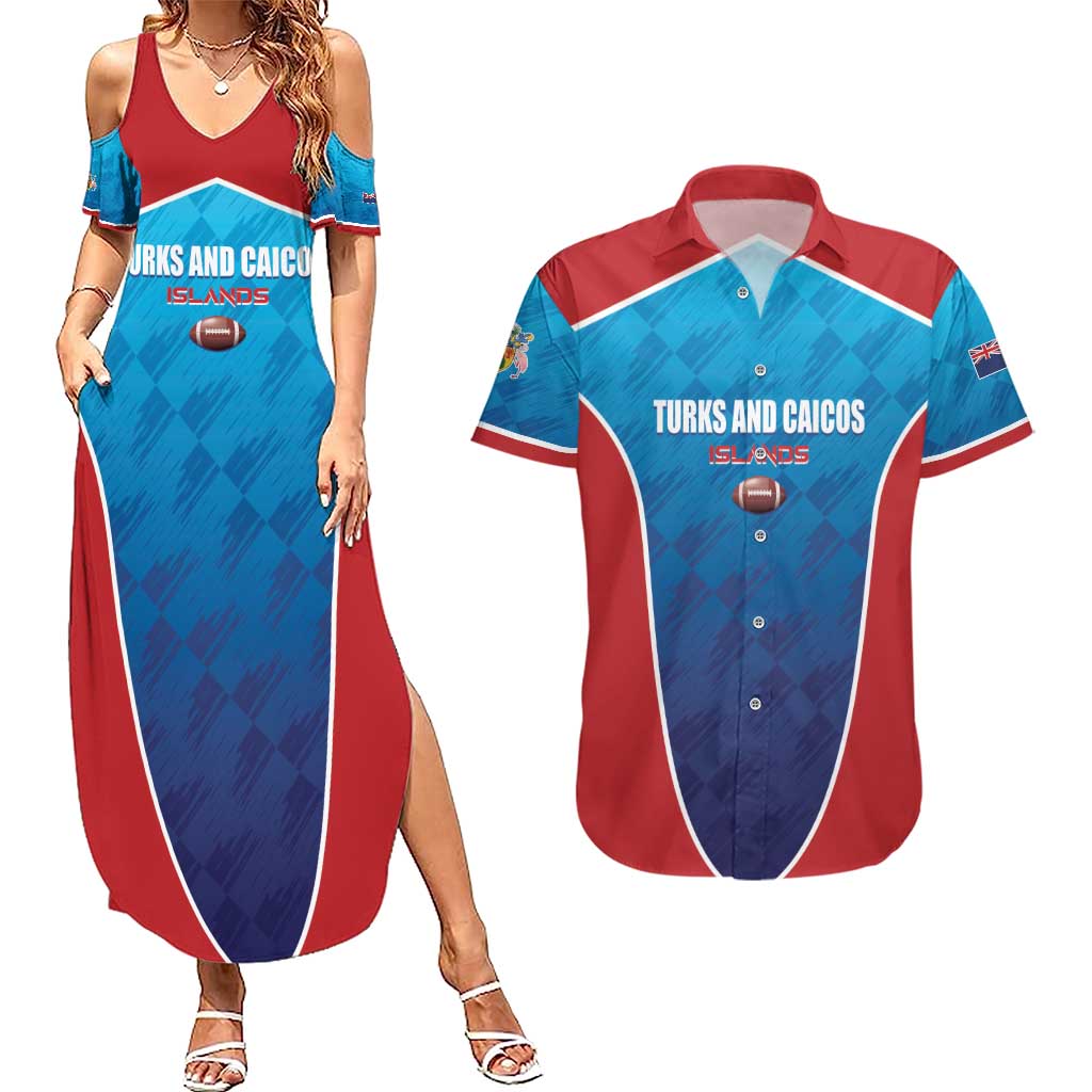 Custom Turks and Caicos Islands Rugby Couples Matching Summer Maxi Dress and Hawaiian Shirt TCI Team Come On